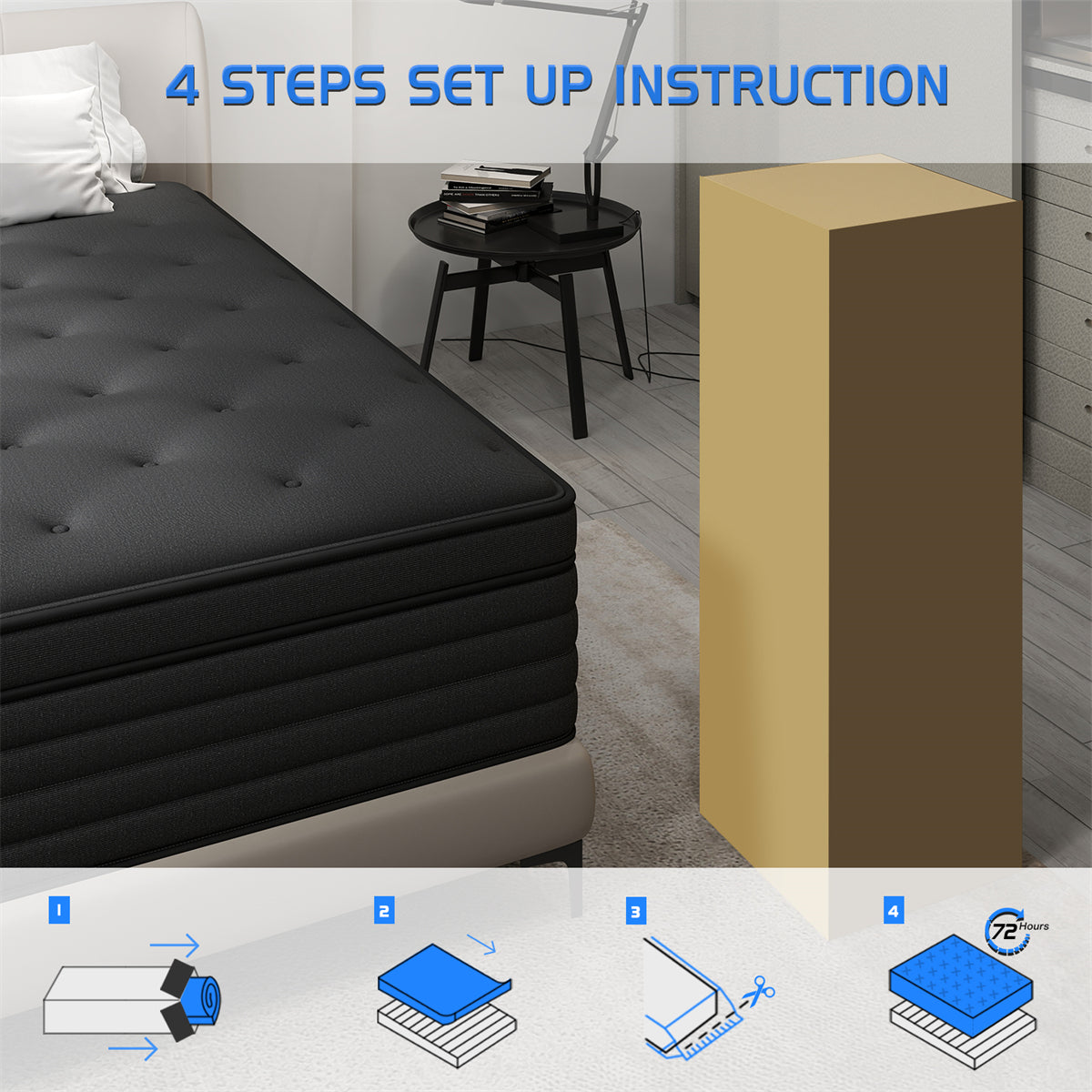 CHEVNI 14 Inch Black Mattress In a Box Pocket Spring Memory Foam Bed TWIN FULL QUEEN KING Size