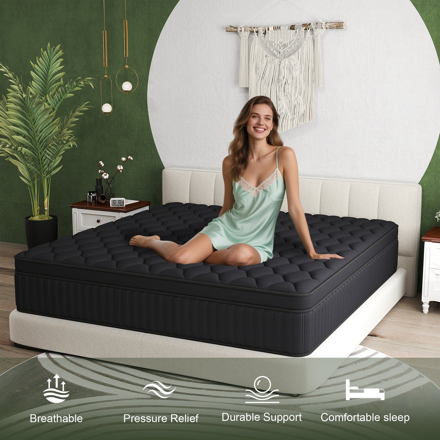 Kviwasha 12/14 INCH TWIN FULL QUEEN KING ADULT MATTRESS WITH POCKET SPRING HYBRID MEMORY FOAM MEDIUM FIRM MATTRESS
