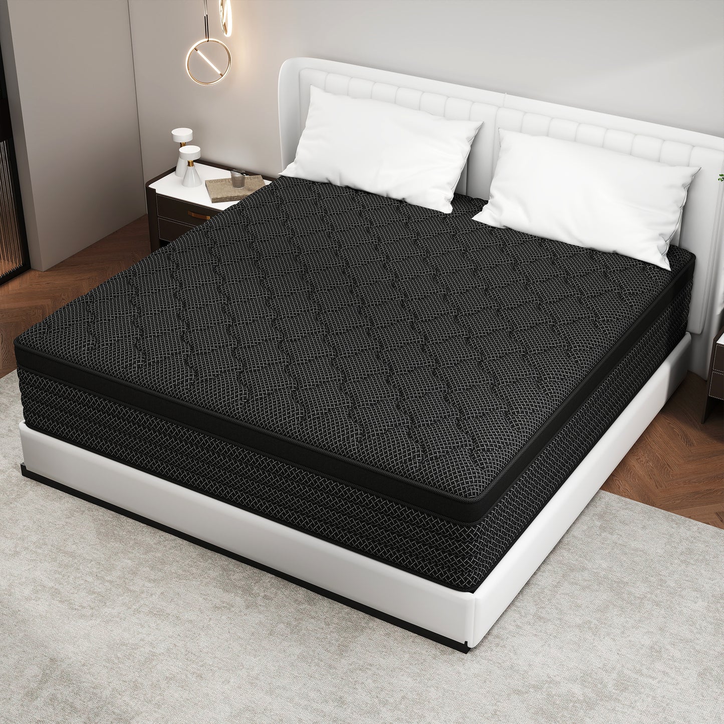 YILICY TWIN FULL QUEEN KING MATTRESS, 12/14 INCH HYBRID MATTRESS IN A BOX WITH MEMORY FOAM AND POCKET SPRING, BREATHABLE CONSTRUCTION BLACK MEDIUM