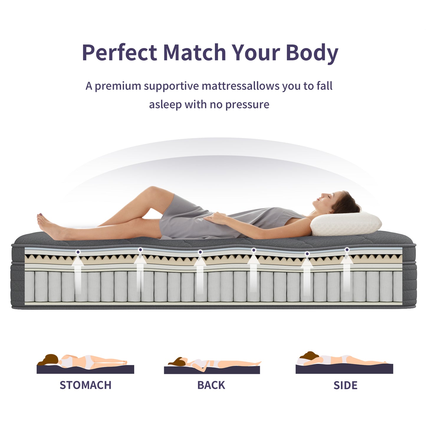 CHEVNI  12/14 Inch Gray Mattress Hybrid Spring Memory Foam Mattresses TWIN FULL QUEEN KING Size