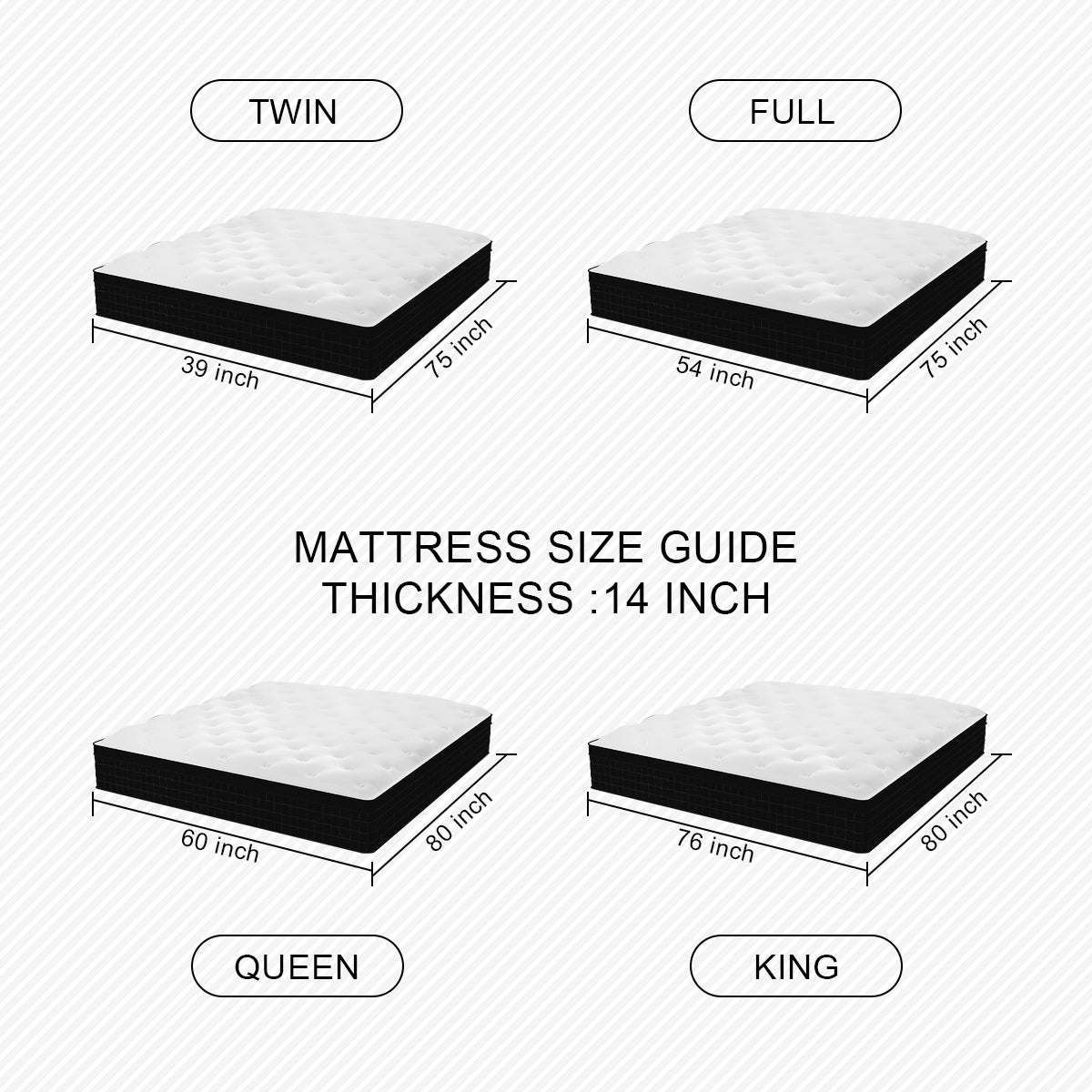 14 INCH HYBRID MATTTRESS IN A BOX TWIN FULL QUEEN KING SIZE