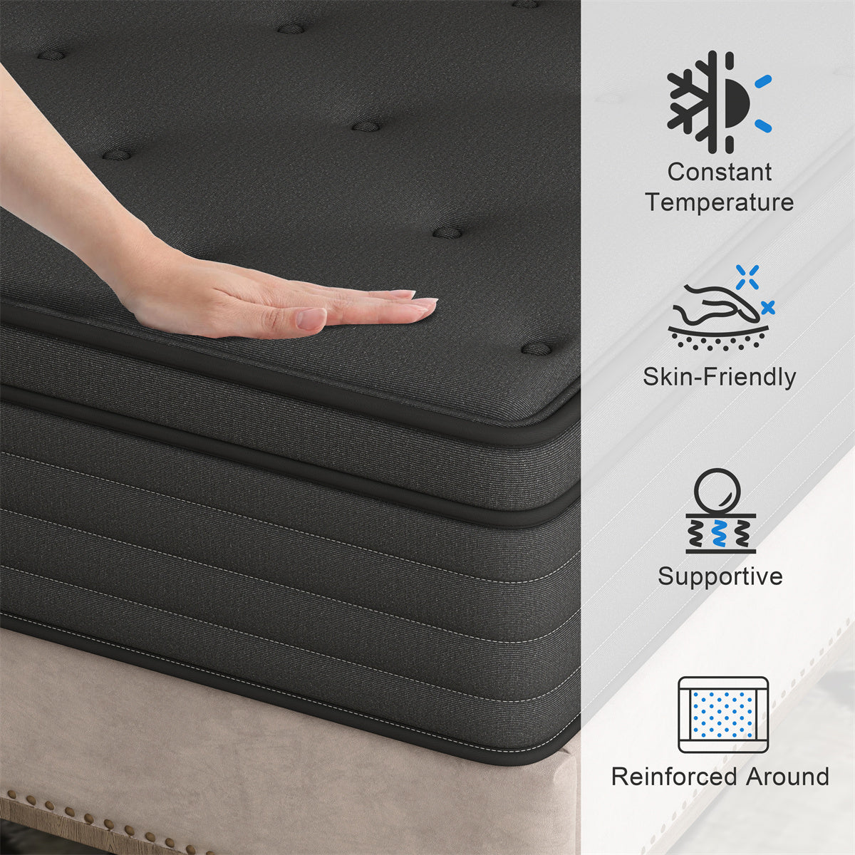 CHEVNI 12 INCH HYBRID SPRING MEMORY FOAM BLACK MATTTRESS IN A BOX TWIN FULL QUEEN KING SIZE