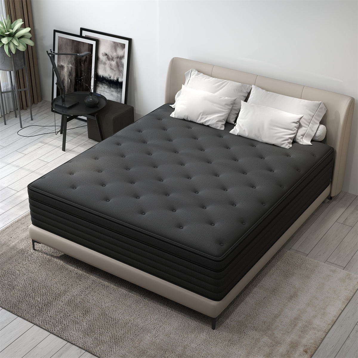 CHEVNI 12 INCH HYBRID SPRING MEMORY FOAM BLACK MATTTRESS IN A BOX TWIN FULL QUEEN KING SIZE