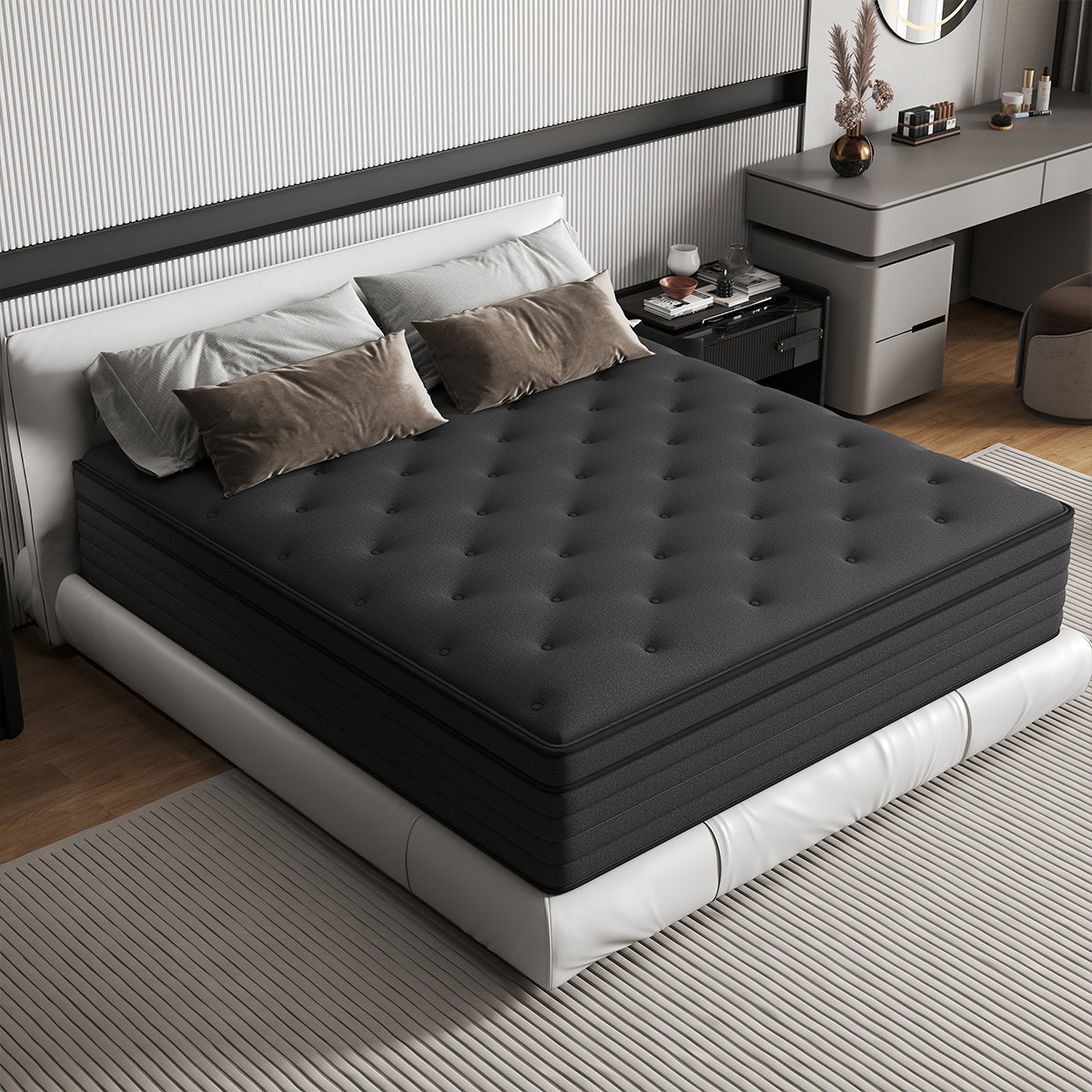 CHEVNI 12/14 INCH HYBRID SPRING MEMORY FOAM BLACK MATTTRESS IN A BOX TWIN FULL QUEEN KING SIZE
