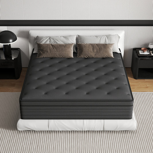 CHEVNI 12/14 Inch Black Mattress In a Box Hybrid Pocket Spring Memory Foam TWIN FULL QUEEN KING Size