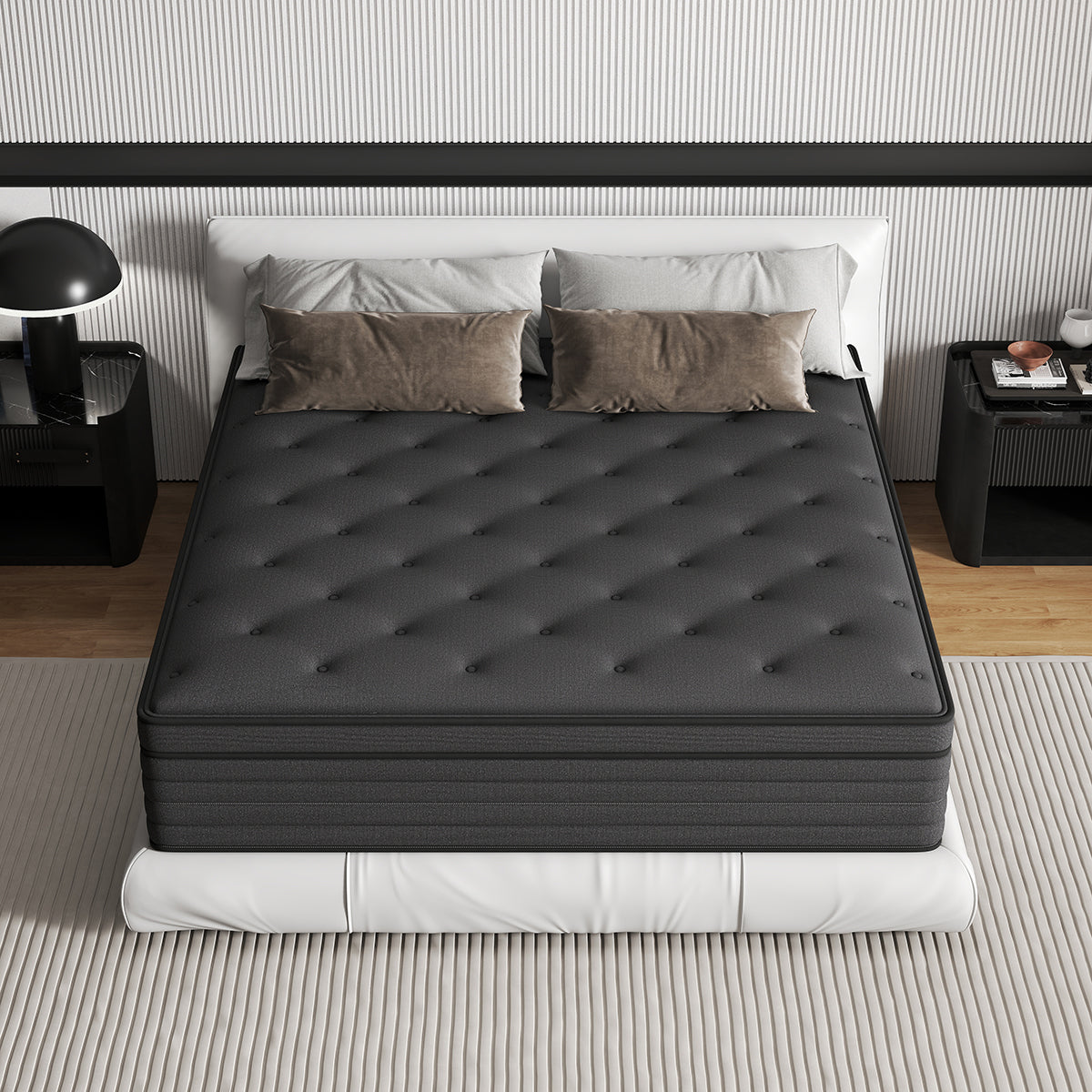 CHEVNI 12/14 INCH HYBRID SPRING MEMORY FOAM BLACK MATTTRESS IN A BOX TWIN FULL QUEEN KING SIZE