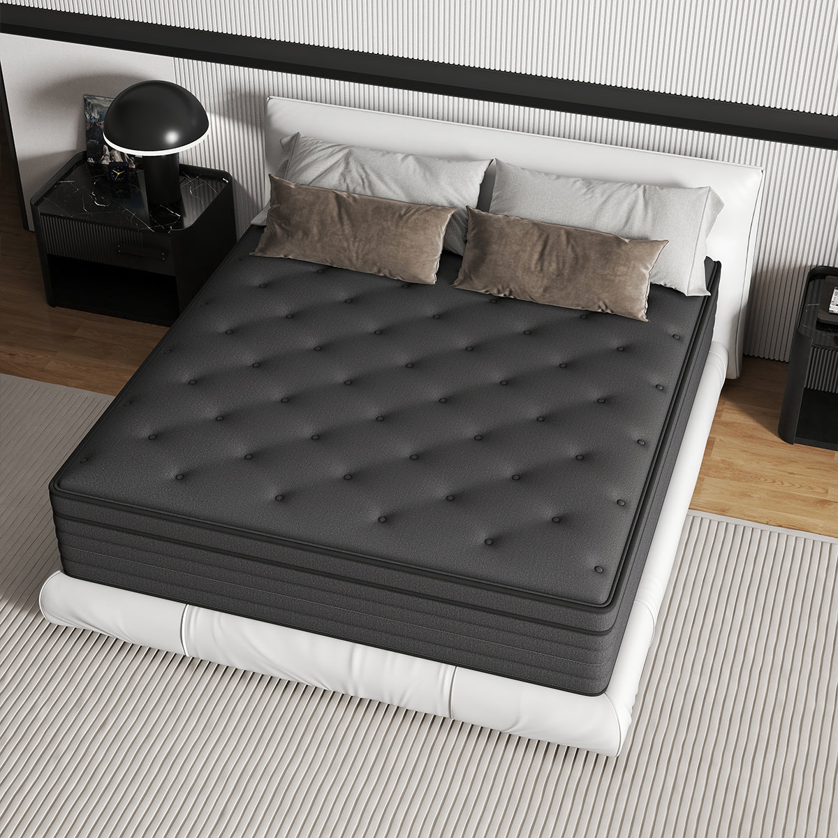 CHEVNI 12/14 INCH HYBRID SPRING MEMORY FOAM BLACK MATTTRESS IN A BOX TWIN FULL QUEEN KING SIZE