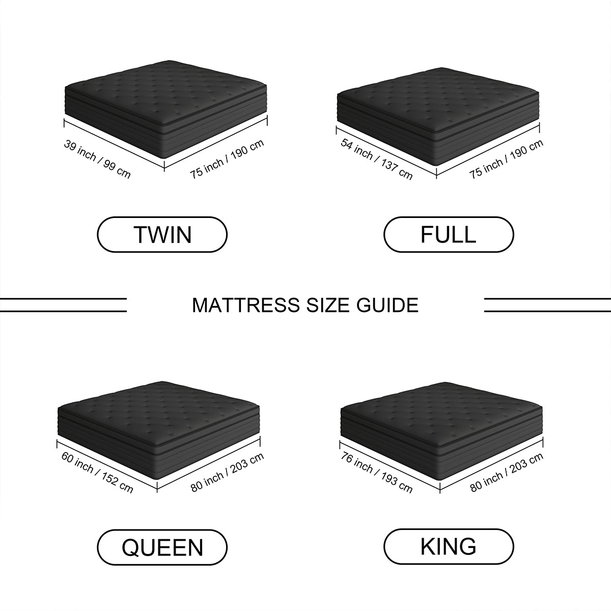 CHEVNI 12/14 INCH HYBRID SPRING MEMORY FOAM BLACK MATTTRESS IN A BOX TWIN FULL QUEEN KING SIZE