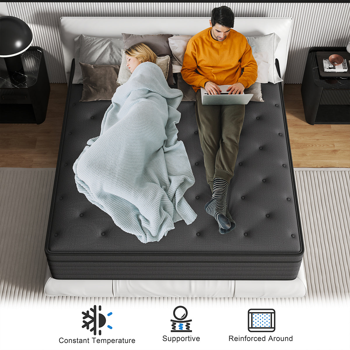 CHEVNI 12/14 INCH HYBRID SPRING MEMORY FOAM BLACK MATTTRESS IN A BOX TWIN FULL QUEEN KING SIZE