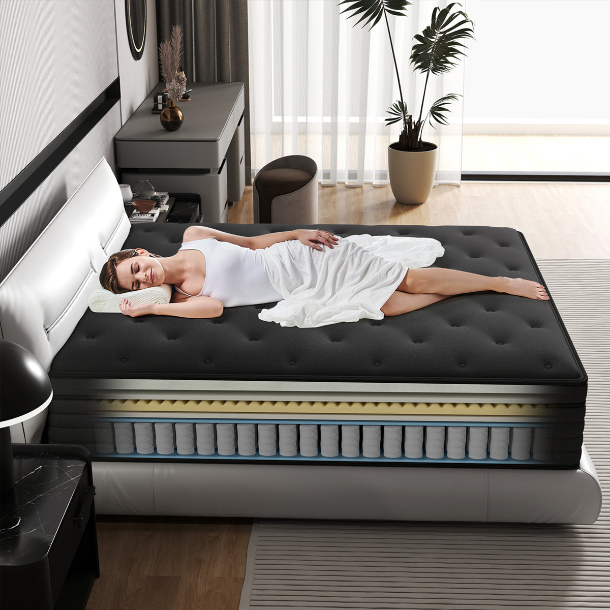 CHEVNI 12/14 INCH HYBRID SPRING MEMORY FOAM BLACK MATTTRESS IN A BOX TWIN FULL QUEEN KING SIZE