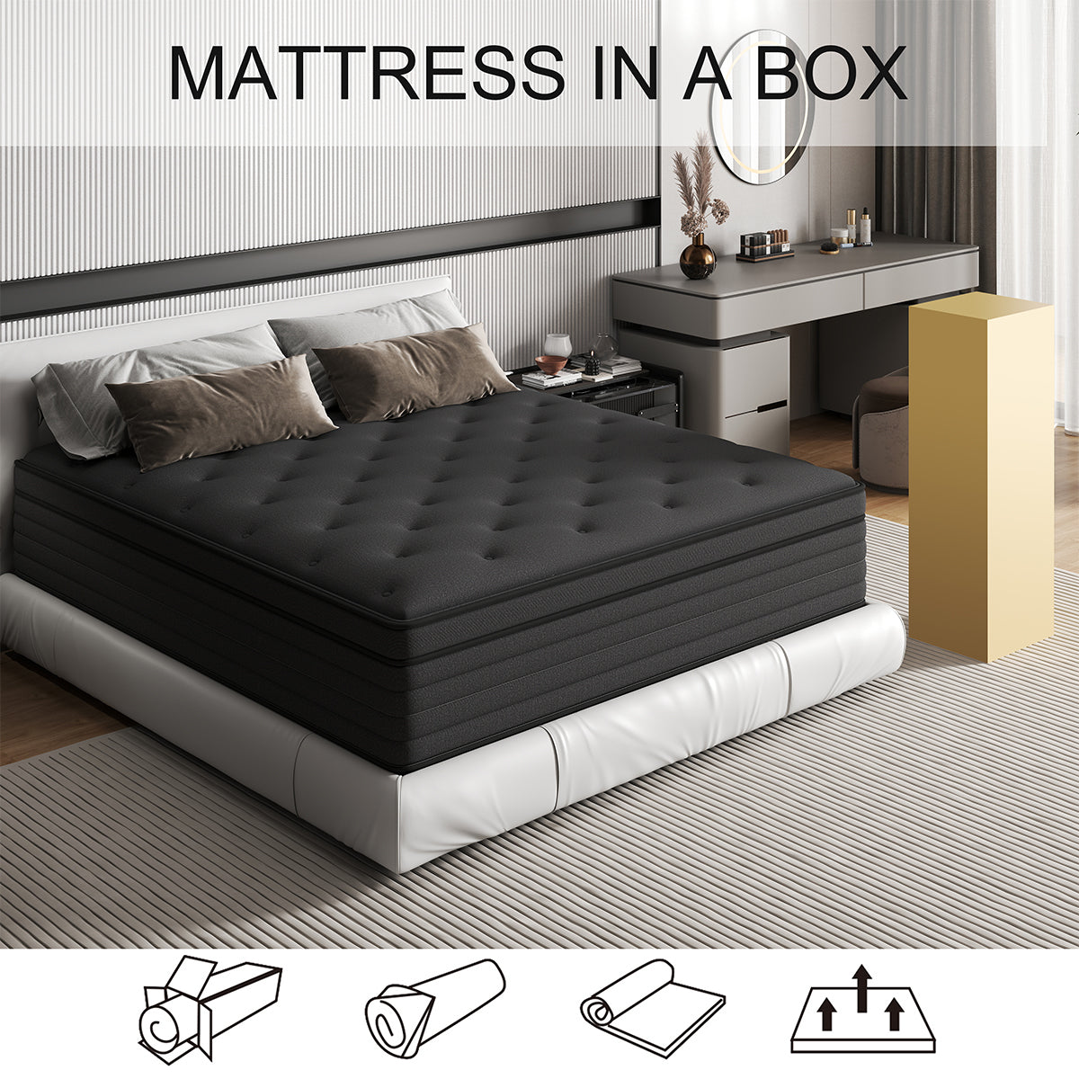 CHEVNI 12/14 INCH HYBRID SPRING MEMORY FOAM BLACK MATTTRESS IN A BOX TWIN FULL QUEEN KING SIZE