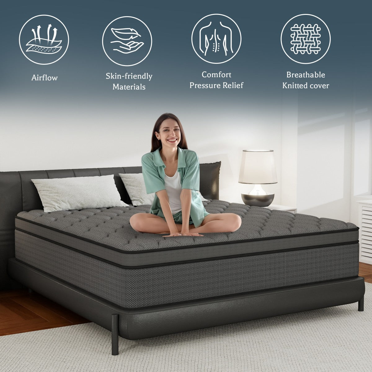 CHEVNI 12/14 Inch Black Mattress Hybrid Spring Memory Foam TWIN FULL QUEEN KING Size