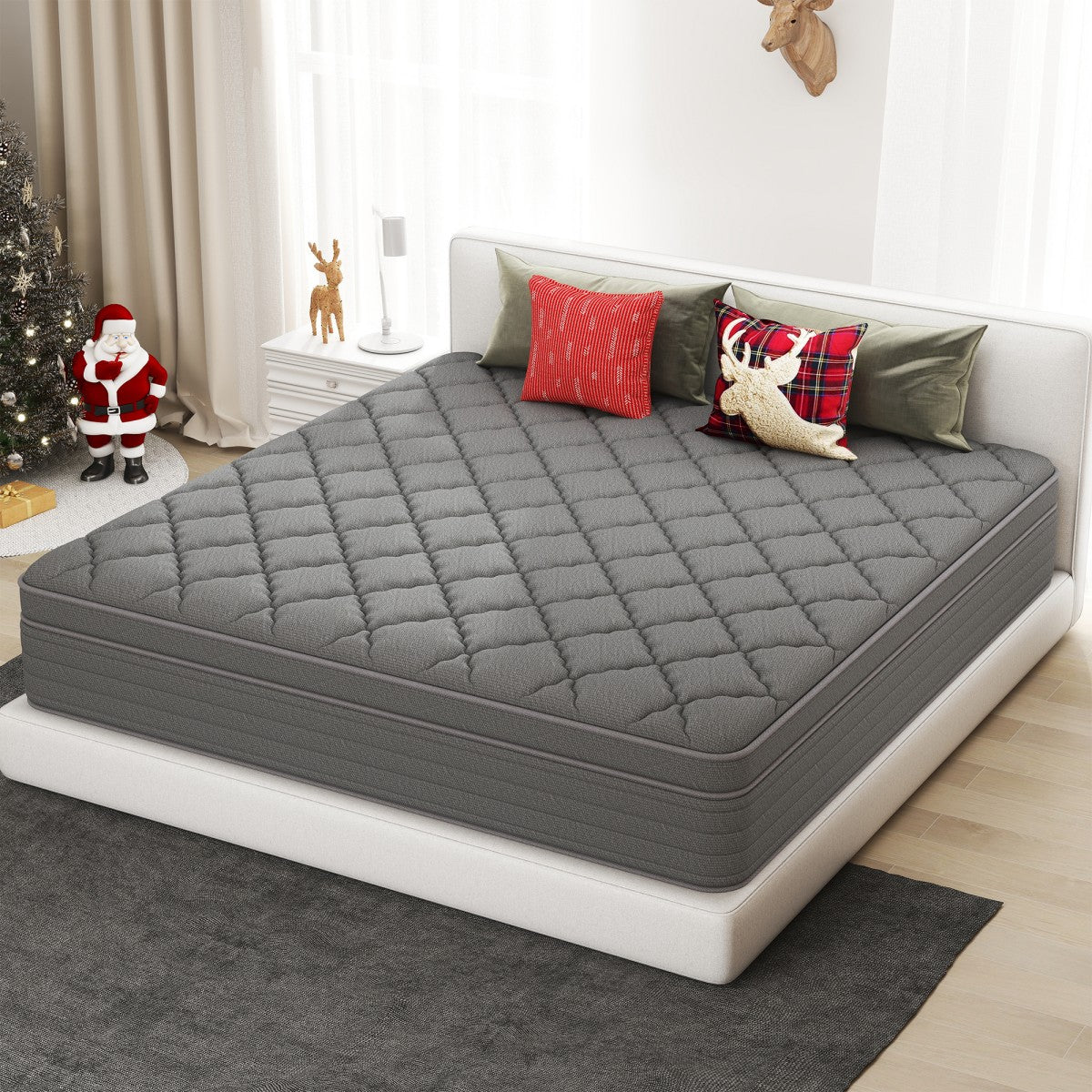 CHEVNI  12/14 Inch Gray Mattress Hybrid Spring Memory Foam Mattresses TWIN FULL QUEEN KING Size