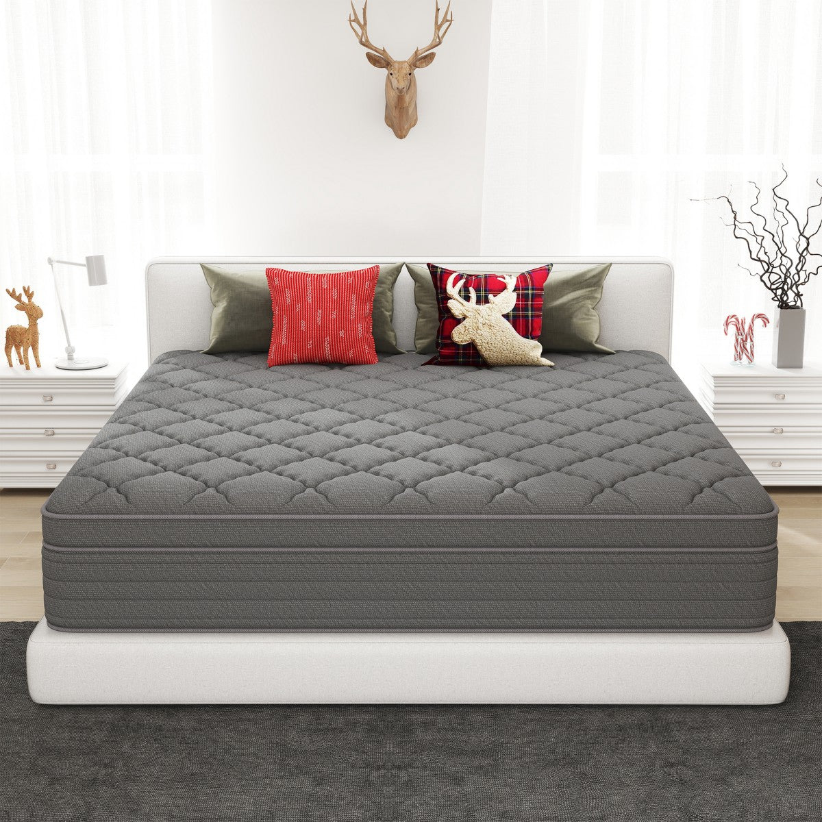 CHEVNI  12/14 Inch Gray Mattress Hybrid Spring Memory Foam Mattresses TWIN FULL QUEEN KING Size