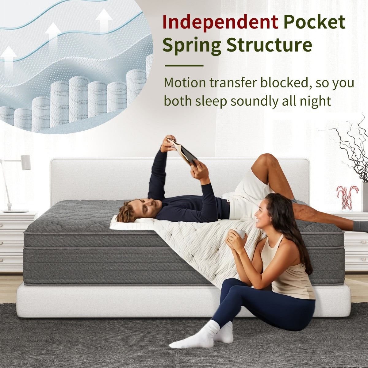 CHEVNI  12/14 Inch Gray Mattress Hybrid Spring Memory Foam Mattresses TWIN FULL QUEEN KING Size