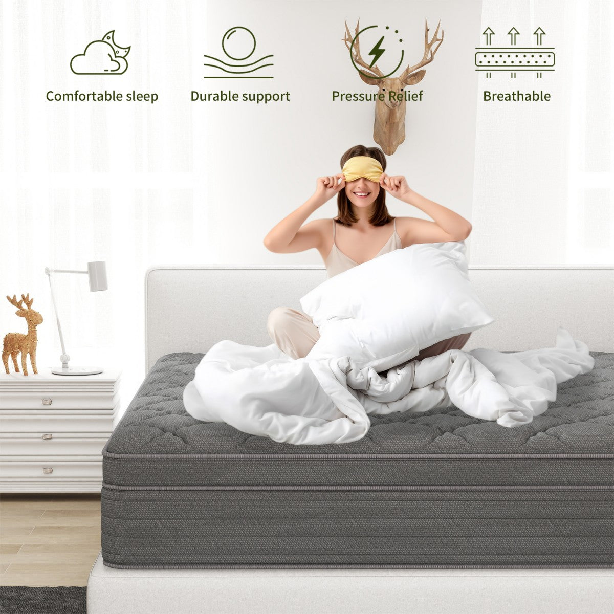 CHEVNI  12/14 Inch Gray Mattress Hybrid Spring Memory Foam Mattresses TWIN FULL QUEEN KING Size