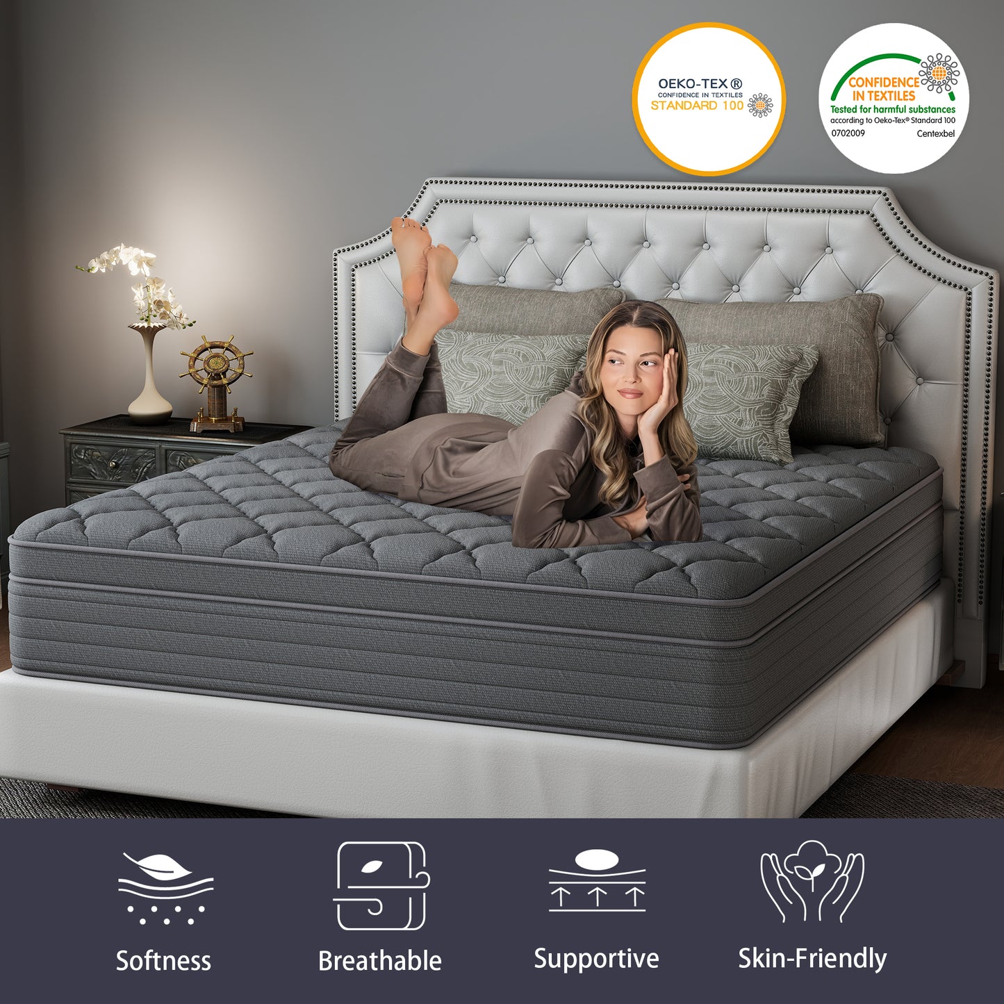 CHEVNI  12/14 Inch Gray Mattress Hybrid Spring Memory Foam Mattresses TWIN FULL QUEEN KING Size