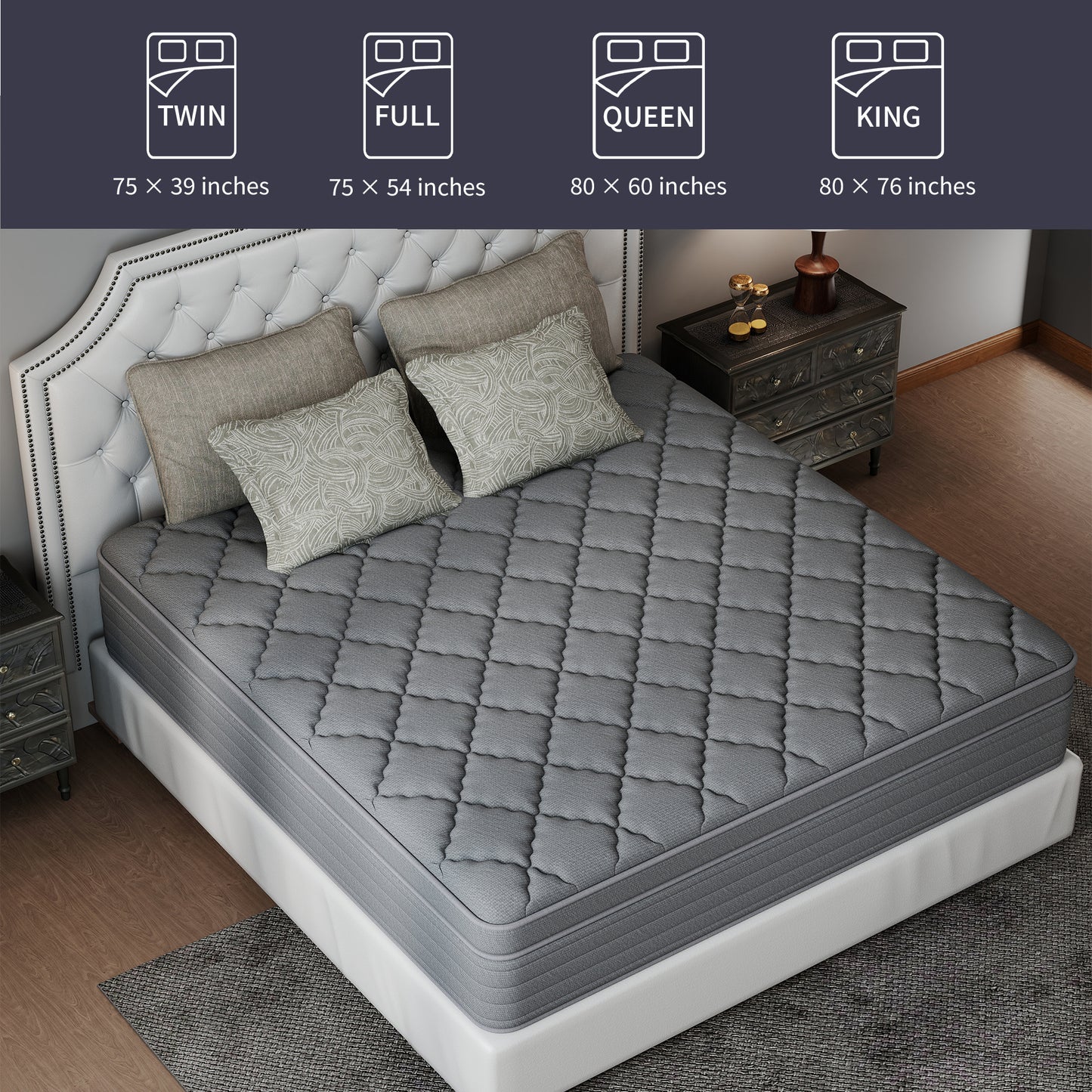 CHEVNI  12/14 Inch Gray Mattress Hybrid Spring Memory Foam Mattresses TWIN FULL QUEEN KING Size