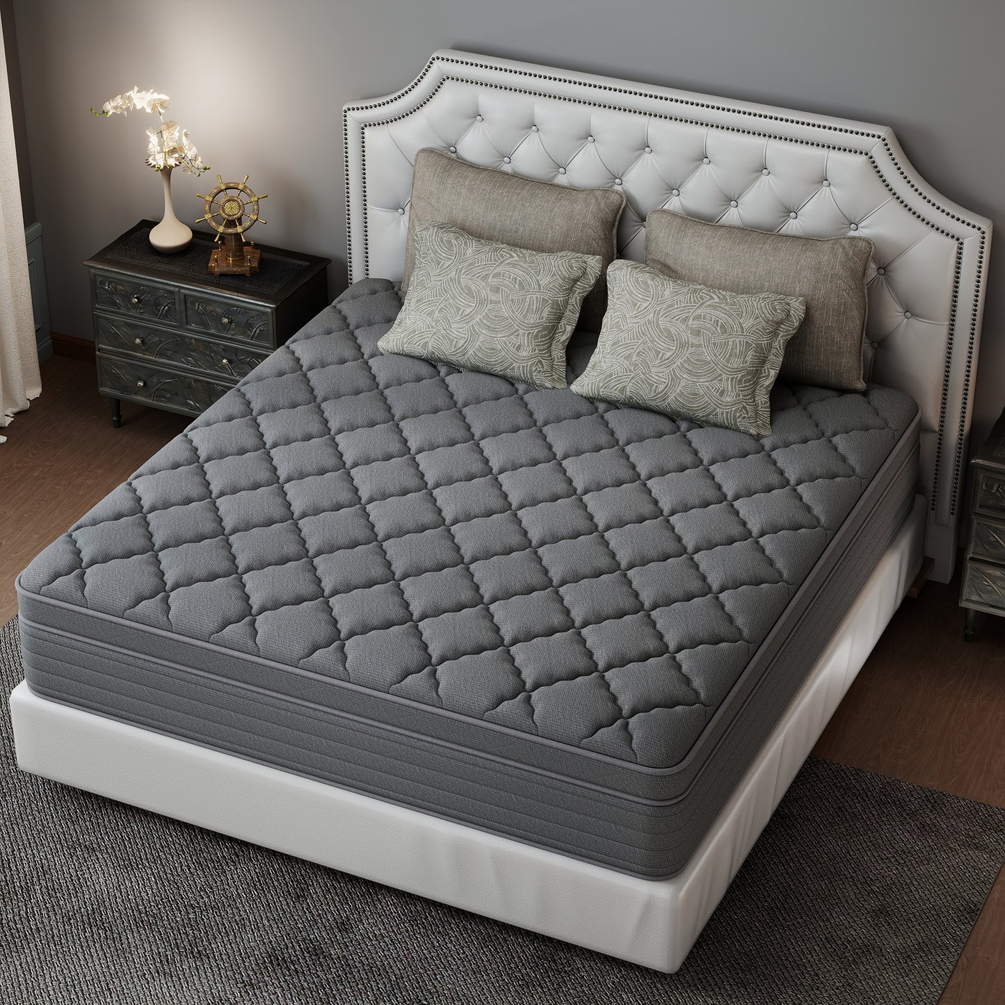 CHEVNI  12/14 Inch Gray Mattress Hybrid Spring Memory Foam Mattresses TWIN FULL QUEEN KING Size