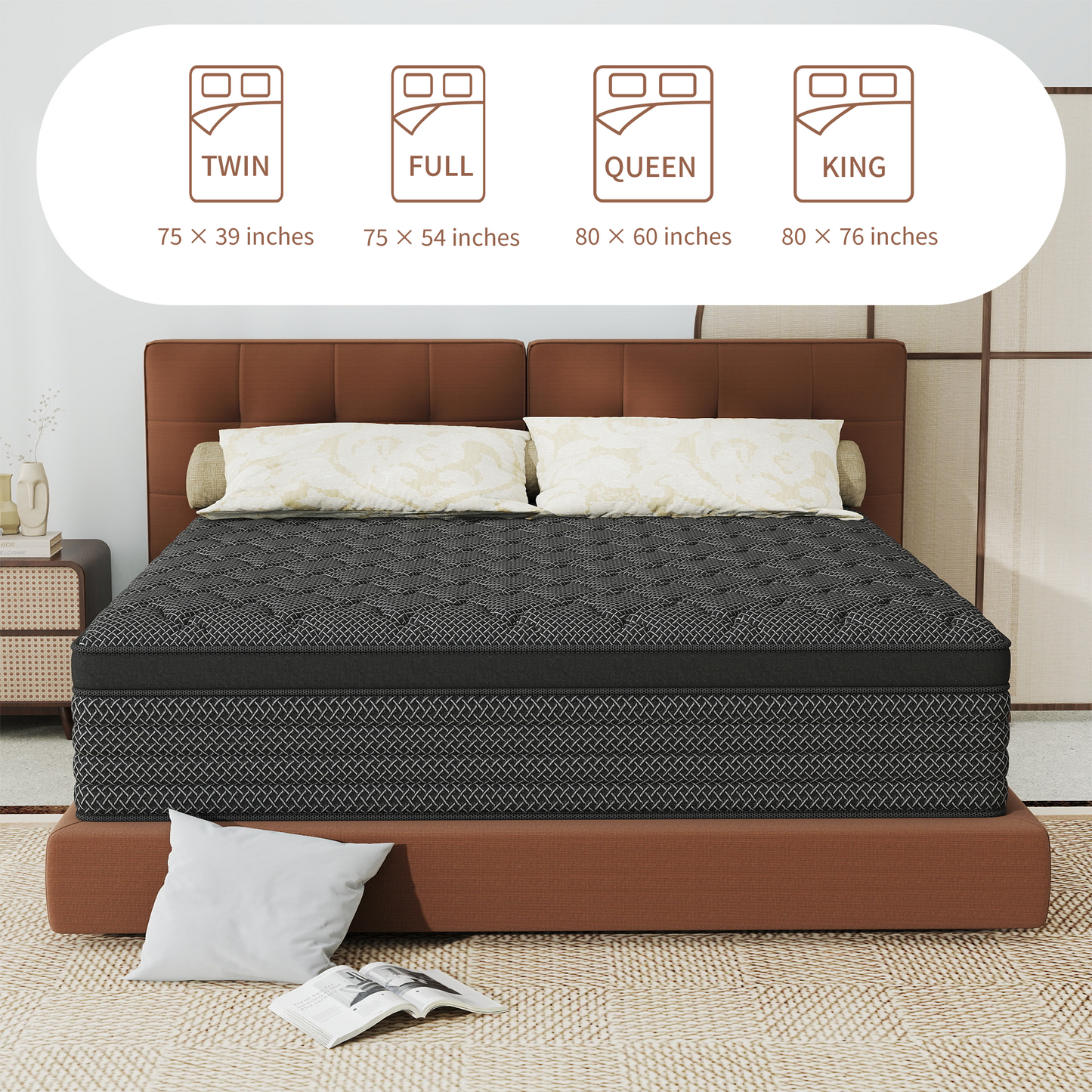 CHEVNI 12/14 Inch Black Mattress Hybrid Spring Memory Foam TWIN FULL QUEEN KING Size
