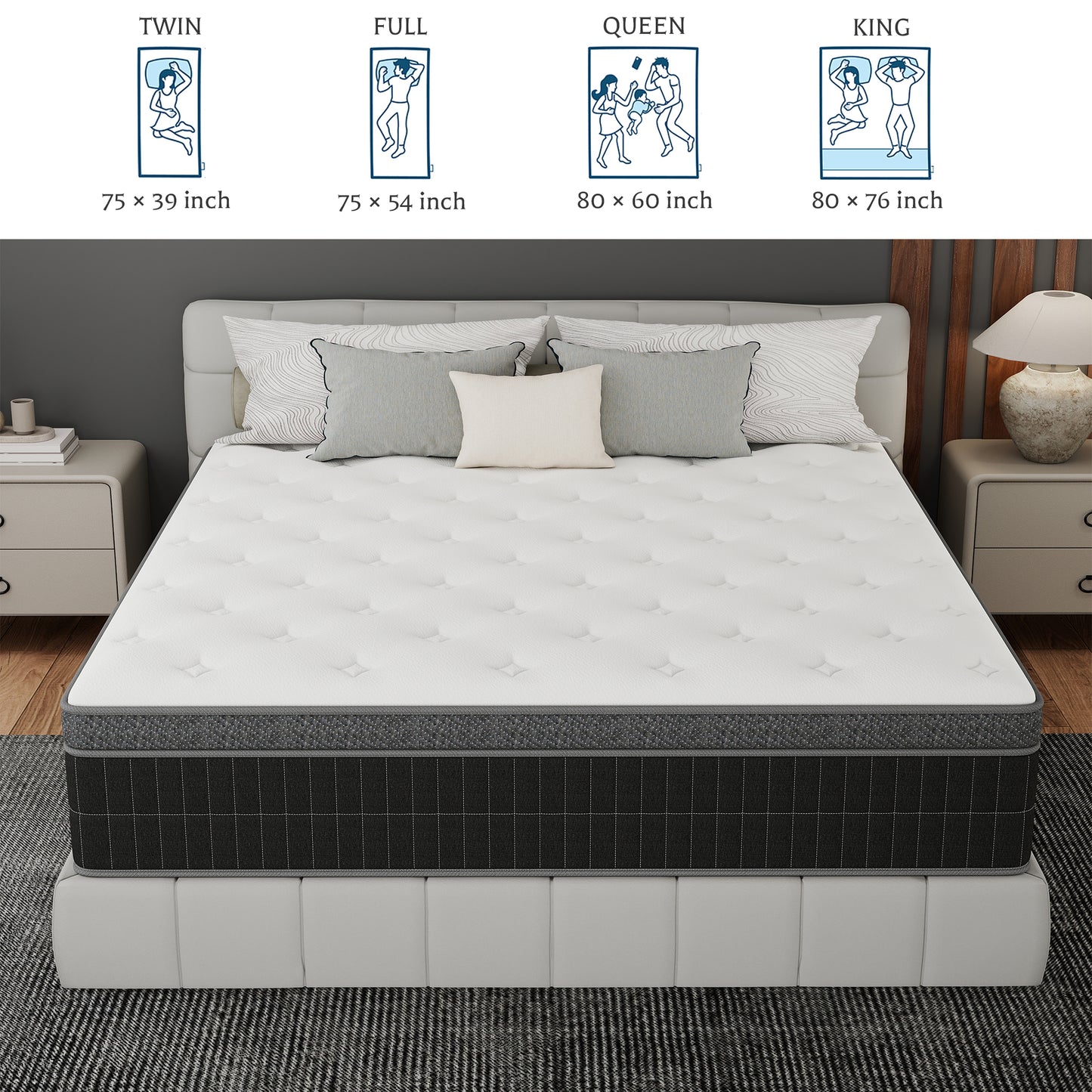 CHEVNI 10/12/14 Inch Hybrid Mattress In a Box Pocket Spring Memory Foam TWIN FULL QUEEN KING Size