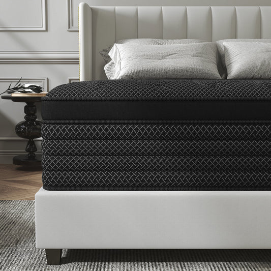Kviwasha TWIN FULL QUEEN KING  MATTRESS, 12 /14 INCH HYBRID MATTRESS IN A BOX WITH MEMORY FOAM AND POCKET SPRING, BREATHABLE CONSTRUCTION BLACK MEDIUM