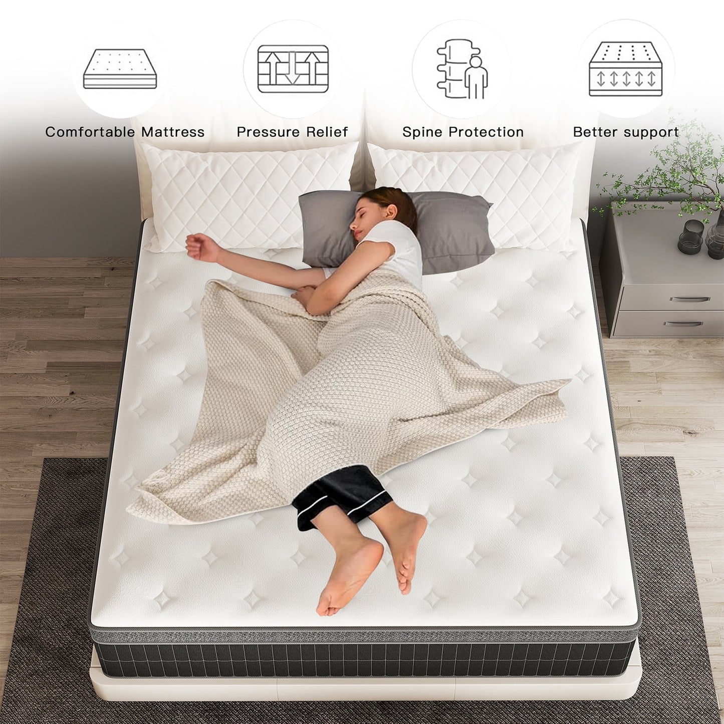 Kviwasha 10/12/14 INCH TWIN FULL QUEEN KING ADULT MATTRESS WITH POCKET SPRING HYBRID MEMORY FOAM MEDIUM FIRM MATTRESS