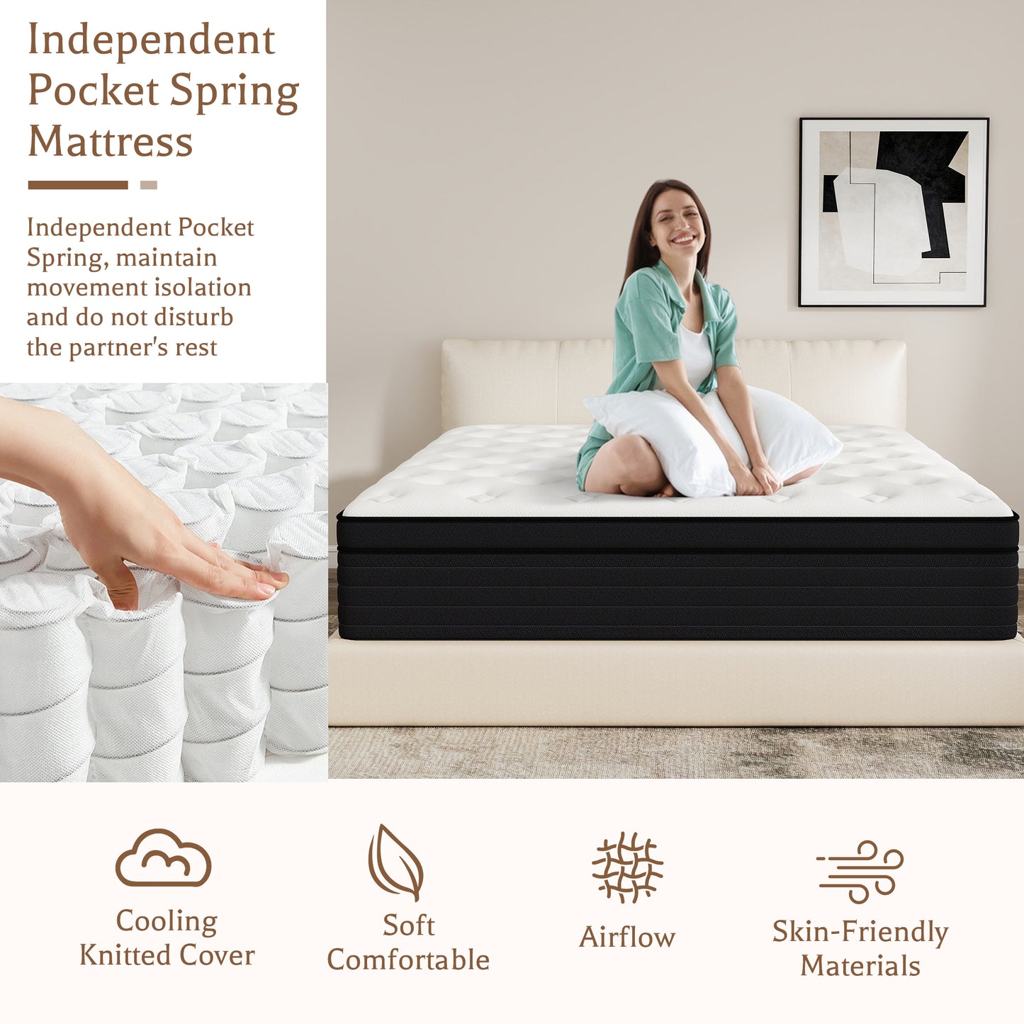 CHEVNI 14 Inch Hybrid Mattress In a Box Pocket Spring Memory Foam Bed TWIN FULL QUEEN KING Size